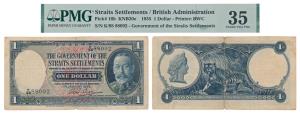 Singapore, Straits Settlements, George V, 1 Dollar, 1935, a regal tiger on rev. (KM 16b). 