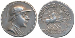Indo-Greek, Baktria, Eukratides I (c. 171-145 BC), Silver Tetradrachm, 14.39g, obv. helmet