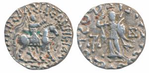 Indo-Scythians, Azes II, Silver Drachm, 2.4g, obv. king mounted on a horse to right, holdi