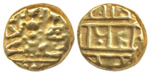 Vijaynagar Empire, Hari Hara II (1377-1404 AD), Gold ½ Pagoda, 1.74g, obv. Shiva-Parvati s