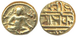 Vijayanagar Empire, Krishna Deva Raya, Gold Pagoda, 3.35g, obv. Krishna as Bal Gopala seat