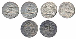 Farrukhsiyar, Silver Rupee, 11.44g, Arkat Mint (KM 377.10); 11.2g, Bareli Mint, RY 4 (KM 3