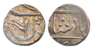 Gulshanabad Nasik Mint, Silver ½ Rupee, 5.61 in the name of Shah Alam II, AH 1221, flag fl