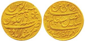 Murshidabad Mint, Gold Mohur, 12.26g, in the name of Shah Alam II, AH 1202/19, dot in the 