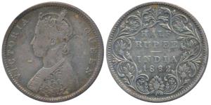 Victoria Queen, Silver ½ Rupee, 1862, Bombay Mint, B1 / II, Round pearls in the crown, (Pr