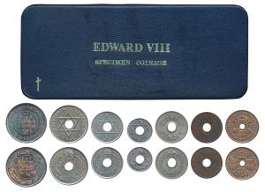 Edward VIII, set of 7 different coins of the ruler who abdicated the throne, British West 
