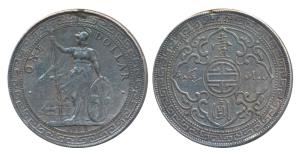 Great Britain, Silver Trade Dollar, rev. Britannia with spear and shield, with value aroun