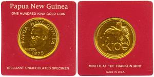 Papua New Guinea, Gold 100 Kina, 9.57g, Independence in 1975, Bird of Paradise on rev. (KM