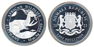 Somalia, Silver 1000 Shillings, 311g, 2023, African Wildlife Series, Elephant, obv. nation