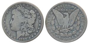 United States of America, Silver Morgan Dollar, 25.5, 1889 (KM 110). Fine+.