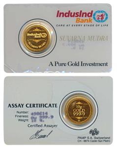 Induslnd Bank, Suvarna Mudra, Gold Token, 10g, 999.9. Within tamper proof blister packagin