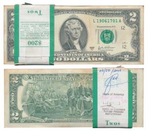 United States of America, $2 Bundle, included is a semi fancy number 786 note, with the po