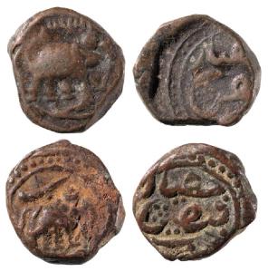 Tipu Sultan, Copper ¼ Paisa (2), 2.94g, Faiz Hisar Mint, AM 1223 & Persian letter ‘Be’ abo