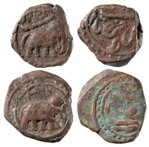 Tipu Sultan, Copper ¼ Paisa (2), 2.52g & 3.03g, Faiz Hissar Mint, AM 1225 & 1226 (KM 41.2)