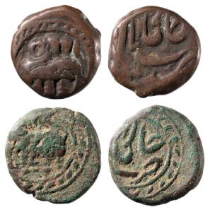 Tipu Sultan, Copper ¼ Paisa (2), 2.66g & 2.88g, Khaliqabad Mint, AM 1225 & date off flan (