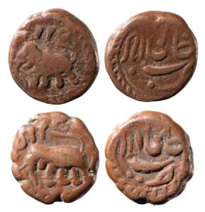 Tipu Sultan, Copper ¼ Paisa (2), 2.62g & 2.57g, Khaliqabad Mint, AM 1225 (KM 81.2). Very F