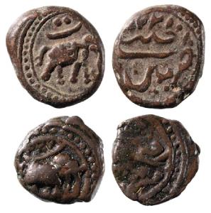Tipu Sultan, Copper ¼ Paisa (2), 2.69g & 2.31g, Patan Mint, both with Persian ‘Te’ above e