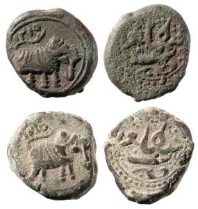 Tipu Sultan, Copper ½ Paisa (2), 5.63g & 5.53g, Bengalur Mint, AM 1215 (KM 32.1). Very Fin