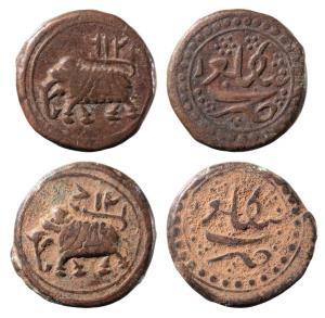 Tipu Sultan, Copper ½ Paisa (2), 5.41g, Bengalur Mint, AM 1216 & 1217 (KM 32.2). Very Fine