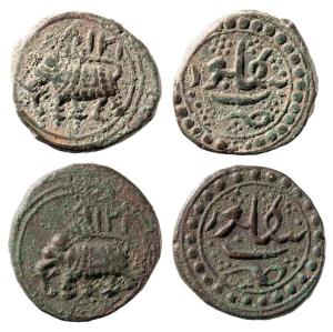 Tipu Sultan, Copper ½ Paisa (2), 5.52g & 5.64g, Bengalur Mint, AM 1218 & 1219 (KM 32.2). V
