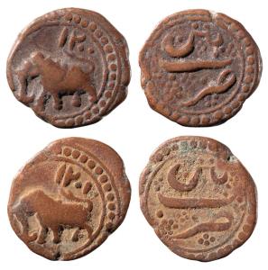 Tipu Sultan, Copper ½ Paisa (2), 5.57g & 5.2g, Patan Mint, AM 1200 & 1201 (KM 121.1). Very