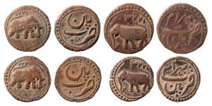 Tipu Sultan, Copper ½ Paisa (4), Patan Mint, AM 1222 (2), 1223 (2) (KM 121.1). Very Fine. 
