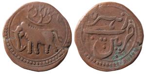 Tipu Sultan, Copper Paisa, 11.18g, Patan Mint, obv. Mauludi AM 1222 (KM 123.4). Very Fine+
