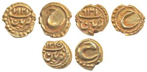 Tipu Sultan, Gold Fanam (3), Patan Mint, AM 1215, 1216 and 1217 (KM 128.1). Extremely Fine