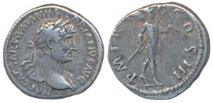Roman, Hadrian (117-138 AD), Silver Denarius, 3.28g, Rome Mint, obv. laureate head to righ