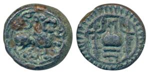Vishnukundin Dynasty (c. 450-615 AD), Copper base alloy Unit, 8.67g, obv. lion to right wi