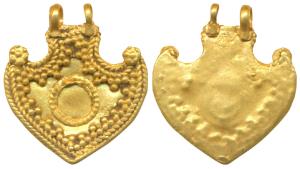 Ancient period, Gold Pendent, 1.86g, granulated beads ¬form a heart like shape pendant wit