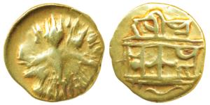 Vijayanagar Empire, Achyuta Deva Raya (1529-1542 AD), Gold ½ Pagoda, 1.65g, obv. Gandabher