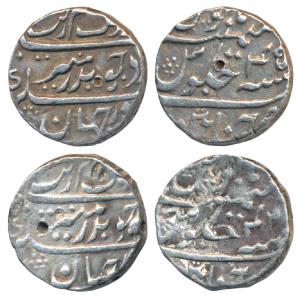 Aurangzeb, Silver Rupee (2), Chinapatan Mint, RY 42 & 45 (Prid 116, KM A289). About Very F