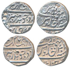 Aurangzeb, Silver Rupee (2), Chinapatan Mint, RY 47 & 49 (KM A289). Very Fine and Very Fin