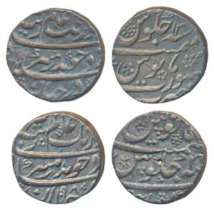 Aurangzeb, Silver Rupee, 11.55g, Surat Mint, AH (10)81/13 and AH 1098/3X (KM 300.1 & 300.9