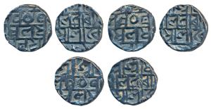 Prana Narayana, Silver ½ Tanka (3), Cross mark below ‘na’ of Narayana, one coin dated RS 1