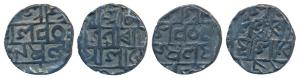 Prana Narayana, Silver ½ Tanka (2), Cross mark below ‘na’ of Narayana, one coin dated Rs 1