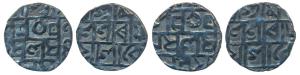 Prana Narayana, Silver ½ Tanka (2). Crescent mark below ‘na’ of Narayana (RB 42). Very Fin