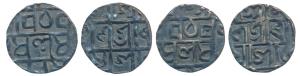 Prana Narayana, Silver ½ Tanka (2). Crescent with dot & Crescent mark below ‘na’ of Naraya