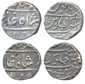 Mumbai Mint, Silver Rupees, 11.57g & 11.4g, in the name of Muhammad Shah, RY 30 & 31, comp