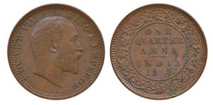 Edward VII, Copper ¼ Anna, 1903, Calcutta Mint. (Prid 646). About Uncirculated.