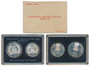 1973 Proof Set, Grow More Food, set of 2, Rupees 10 and 20. In immaculate condition, withi