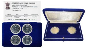 1992 Uncirculated Set, Rupees 2 (2), Land Vital Resource, National Land Conservation week,