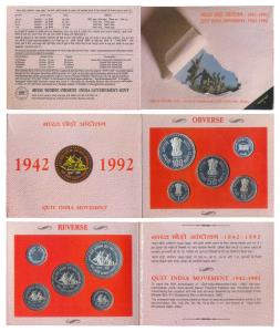 1993 Proof Set, Quit India Movement, set of 4, Rupee 1, 10, 50 & 100. In immaculate condit