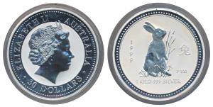 Australia, Elizabeth II, Silver 30 Dollars, 1 kilo, 1999, Year of the Rabbit, Lunar Series