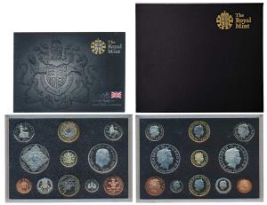 Great Britain, Elizabeth II, 2008 Proof set of 11, 5 Pounds (2), 2 Pounds, Pound, 50, 20, 