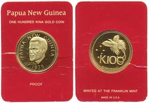 Papua New Guinea, Gold 100 Kina, 9.57g, Independence in 1975, Bird of Paradise on rev. (KM