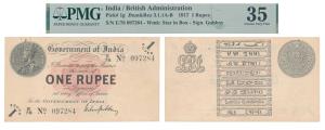 George V, Rupee 1, 1st issue, 1917, signed M. M. S. Gubbay (J&R 3.1.1B). Graded by PMG 35 