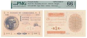 French India, Banque De L’Indochine, Rupee 1, Pondicherry, 1923, ‘Specimen’ perforated ver