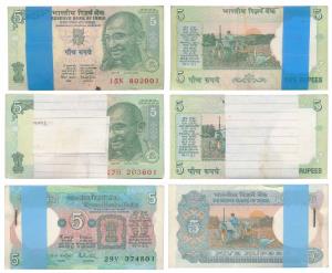 Rupees 5 bundle (3), signed R. N. Malhotra, (J&R 6.3.10.1B); 2001, signed Bimal Jalan (J&R